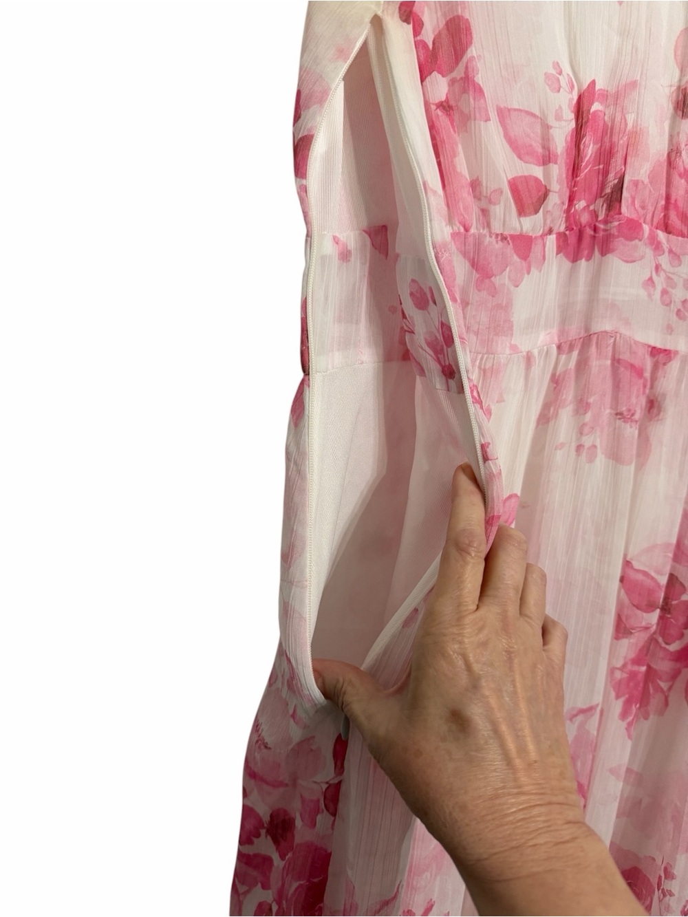Romantic Pink Floral Maxi Dress Cottagecore Chiffon Feminine Size Small - Picture 10 of 12